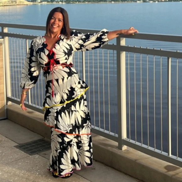 Farm Rio Cutout Tiered Tie Front Colorful Floral Tropical Boho Maxi Dress Large - Picture 2 of 9